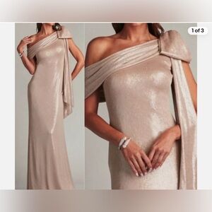 Tadashi Shoji Pale Pink Metallic Bow One Shoulder Gown